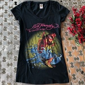 Ed Hardy Koi T-Shirt in Black Size Small